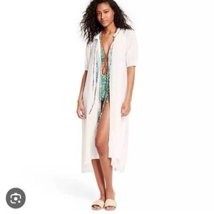 RHODE x Target White Maxi Swim Coverup with Green Accents XL